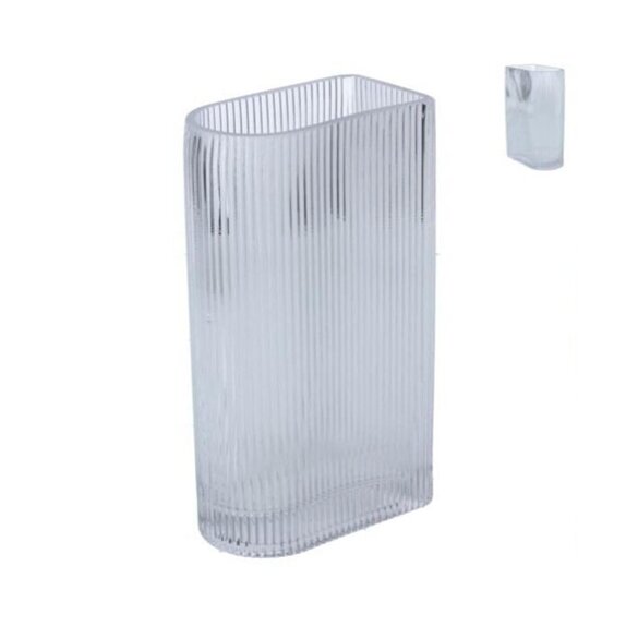 Vase Ribbed D-Shape Clear Glass