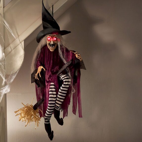 Animated Cackling BroomWitch - 90cm