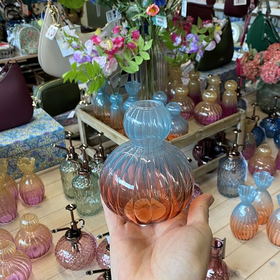 Bud Vase Blue Orange Glass Ball 