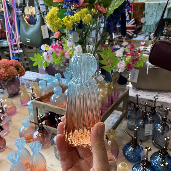 Bud Vase Blue Orange Glass Shuttlecock