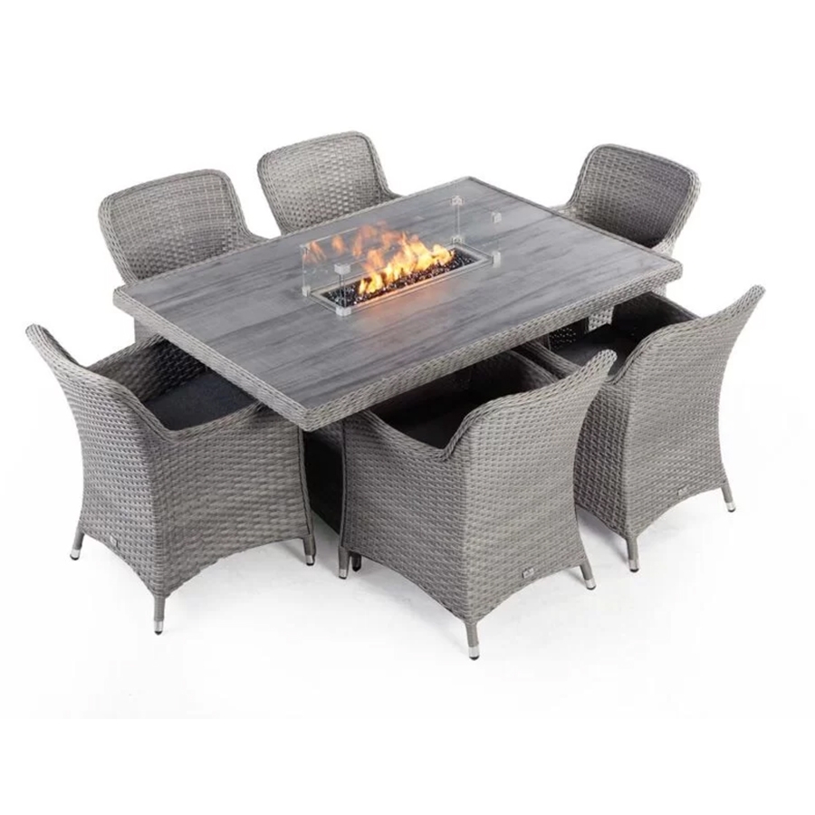 Catalan 6 Seat Rectangular Set with Fire Pit Knights Garden Centres