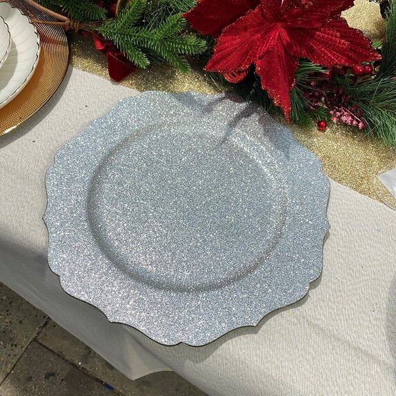 Charger Plate Silver Glitter