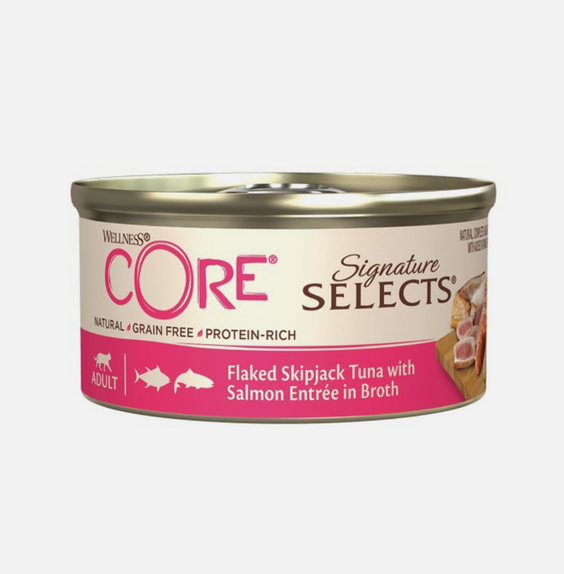 CORE Cat Adult Signature Selects Tuna with Salmon Entree in Broth 79g