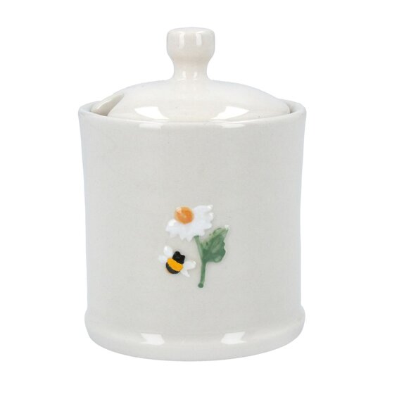 Daisy/Bee Embossed Stoneware Mini Pot w Lid