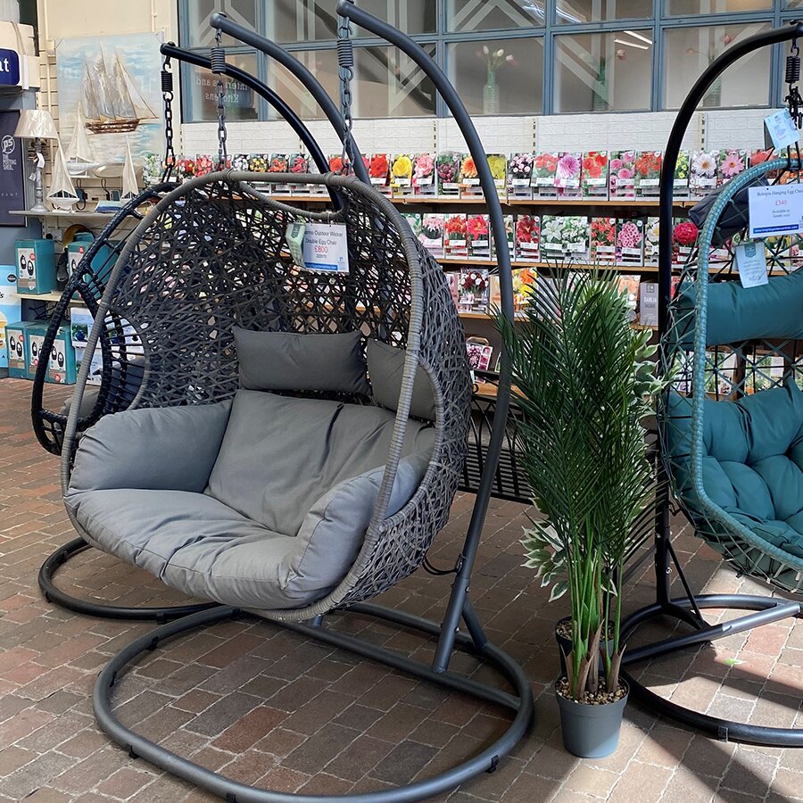 Decoris Palermo Hanging Wicker Double Egg Chair Grey Knights Garden