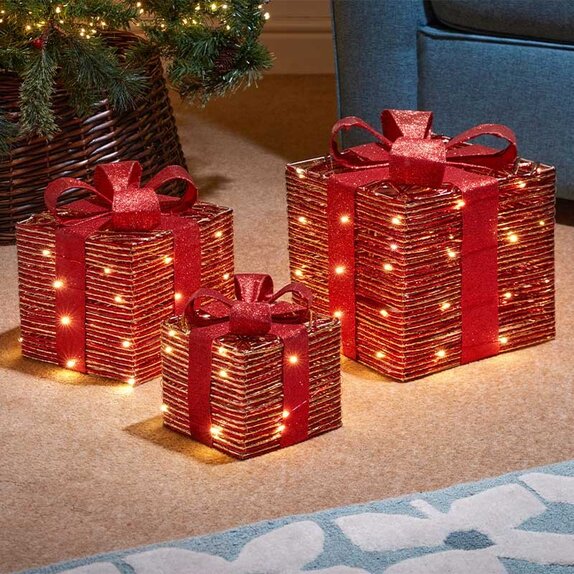 Faux Gift Boxes RedGold Braid Set of 3 - image 1