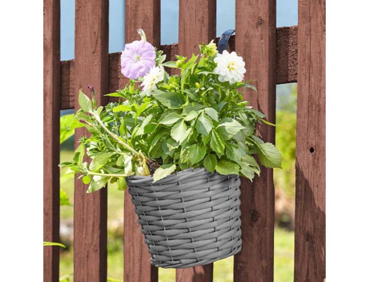 Faux Rattan Hanging Pot Slate 8"