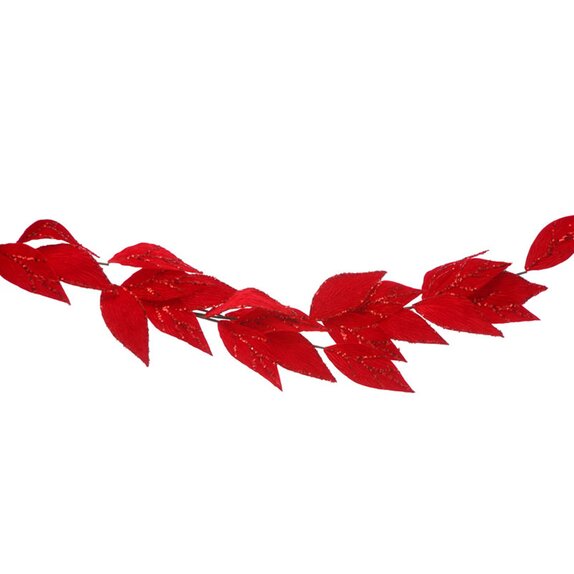 Garland red glitter and leaf 138cm Knights Garden Centres