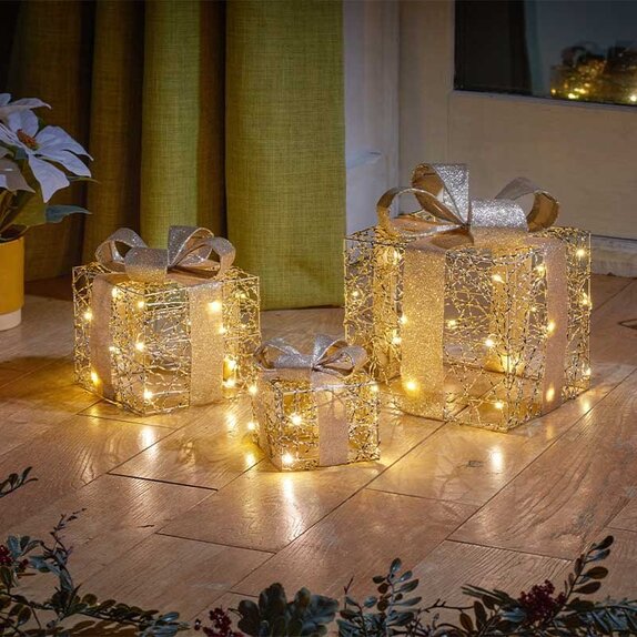 Gold Weave Faux Gift Boxes - Set of 3