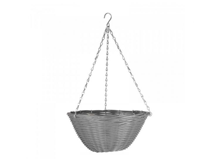 Hanging Basket Slate Faux Rattan 14" - image 1