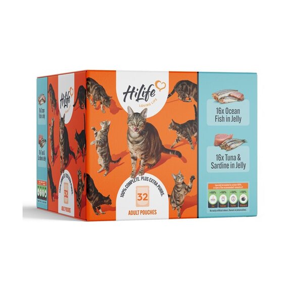HiLife Its Only Natural The Fishy One In Jelly Wet Cat Food Pouches 32 x 70g