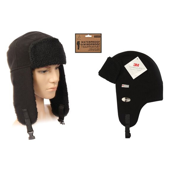 Mens Waterproof Trapper Hat Black