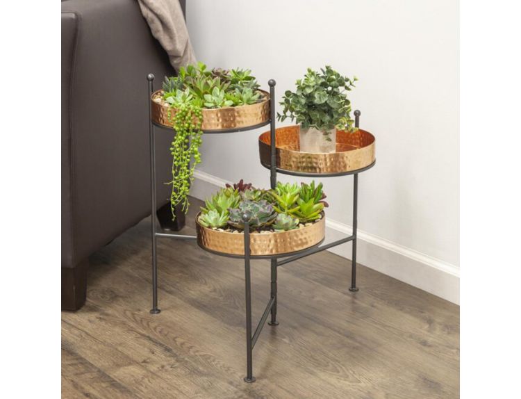 Plant Stand 3-tier Hammered Copper Finish 