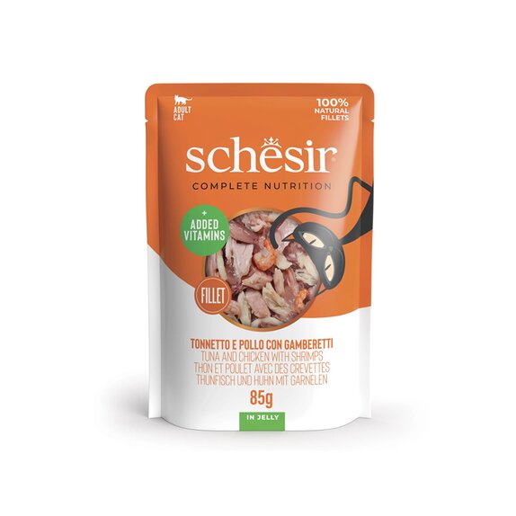 Schesir Tuna and Chicken with Shrimps In Jelly Pouch Complete and Balanced 85g