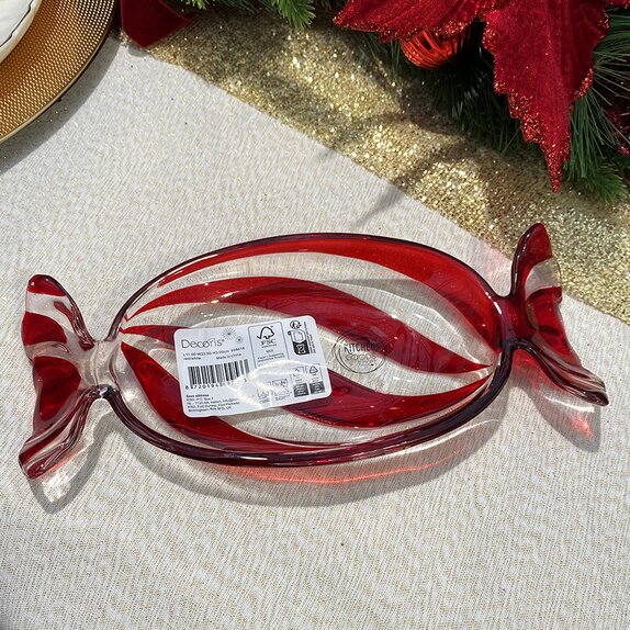 Tray glass candy red and white