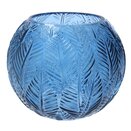 Vase Globe Blue Glass Leaf Impression