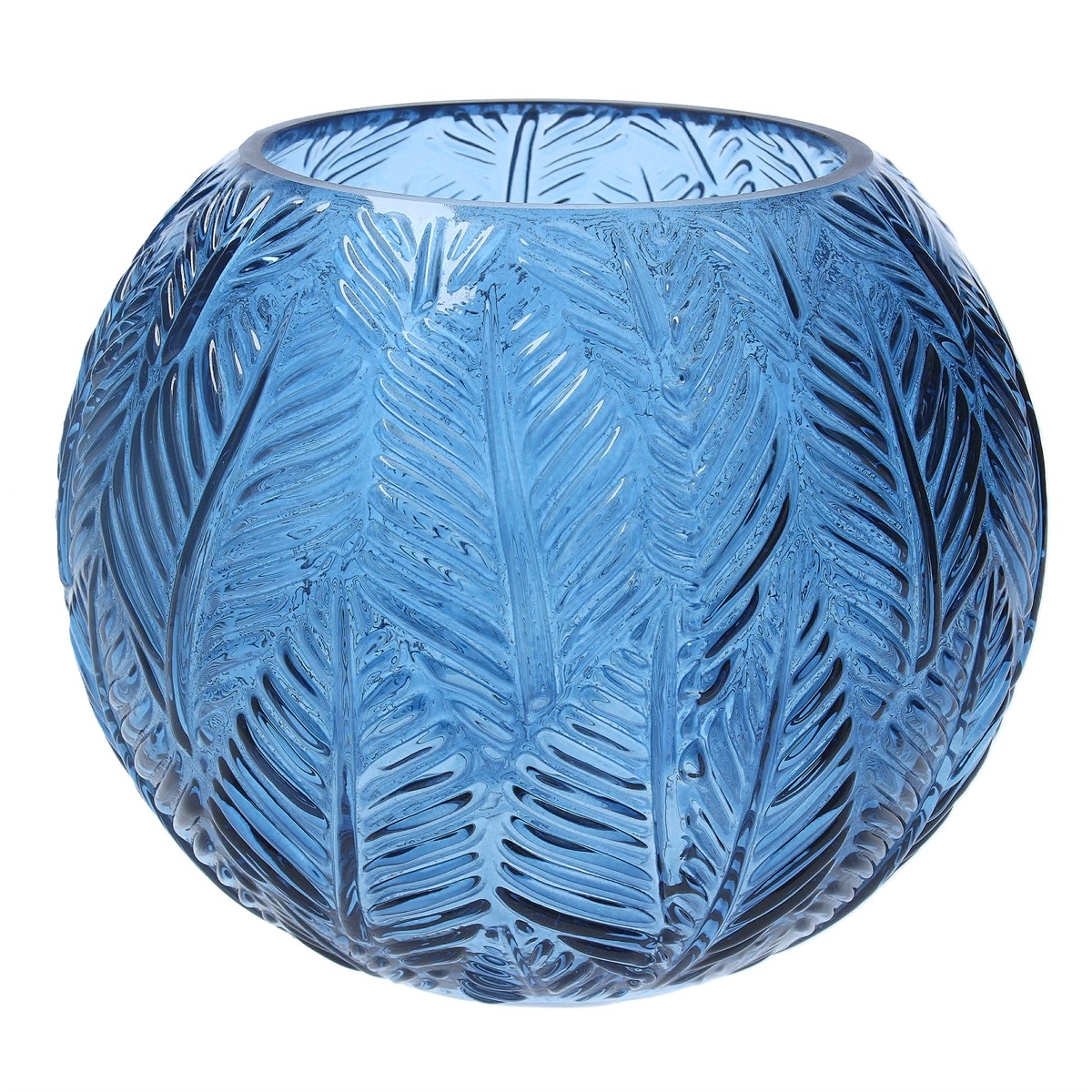 Vase Globe Blue Glass Leaf Impression Knights Garden Centres