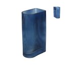 Vase Ribbed D-Shape Blue Glass