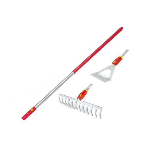 Wolf Garten Multi Change Soil Rake, Dutch Hoe & Large Aluminium Handle Set