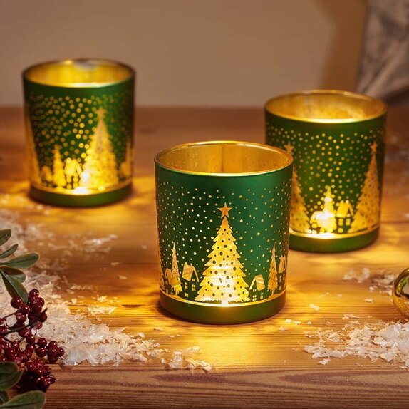 Wonderland T-Light Holders 3pk  Emerald - image 1